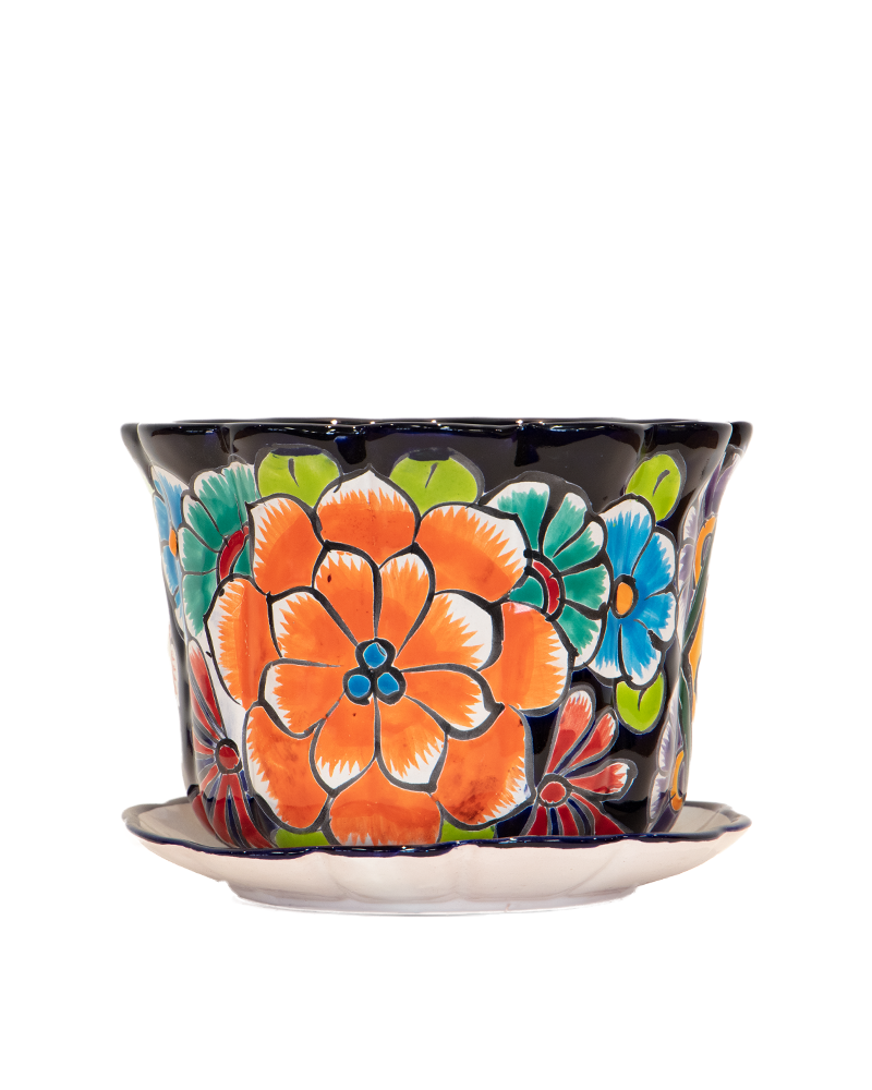 Talavera Decorative Pot with Saucer Blue 8"